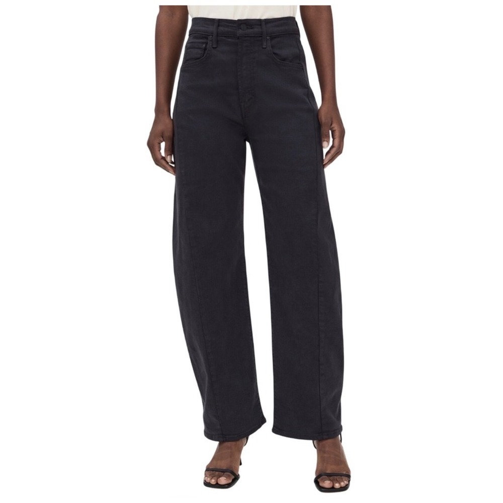 MOTHER The Half-Pipe Flood Cats And Dogs Jeans 26 Black Curved Barrel Wide Leg